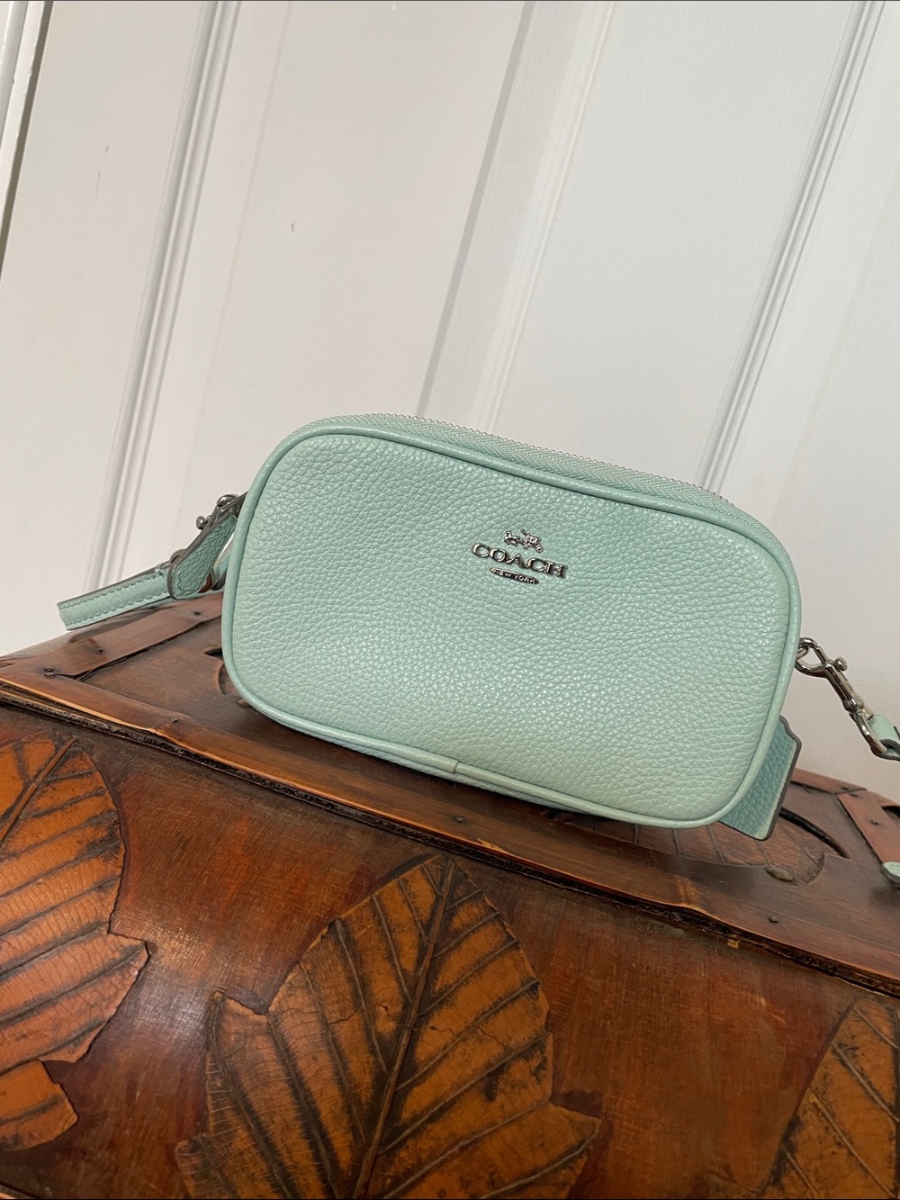 Coach Pebbled Leather Crossbody Bag in Mint Green